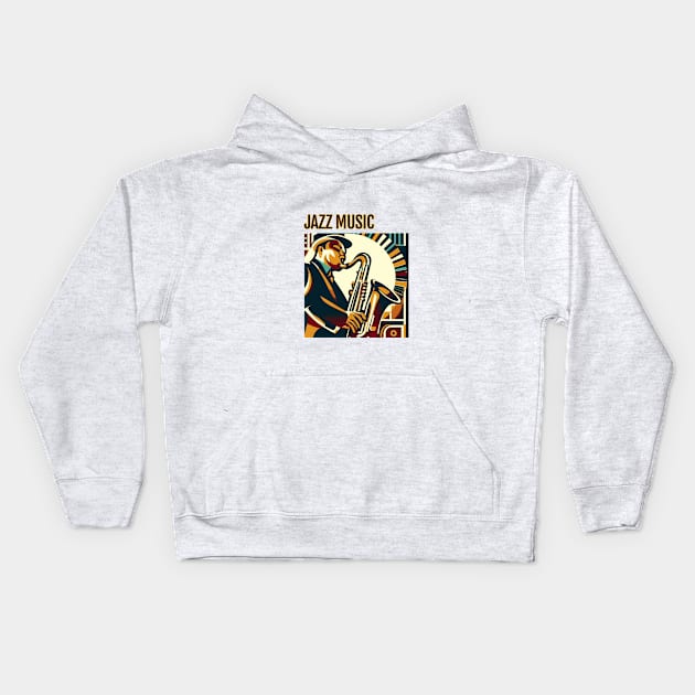 Jazz Music Art Deco Kids Hoodie by PrintzStore